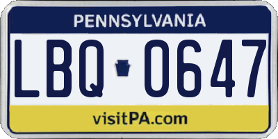 PA license plate LBQ0647