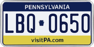 PA license plate LBQ0650