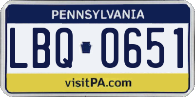 PA license plate LBQ0651