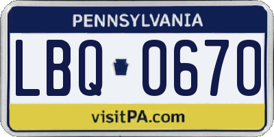 PA license plate LBQ0670
