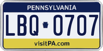 PA license plate LBQ0707