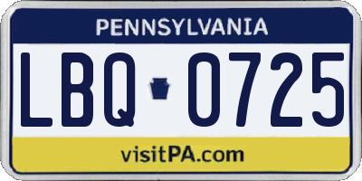 PA license plate LBQ0725