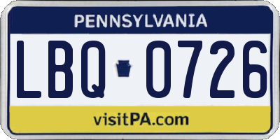 PA license plate LBQ0726