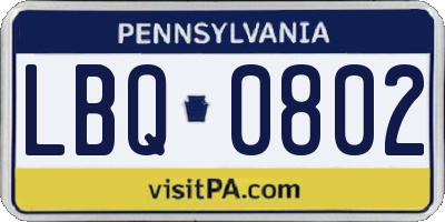 PA license plate LBQ0802