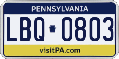 PA license plate LBQ0803