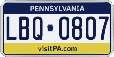 PA license plate LBQ0807
