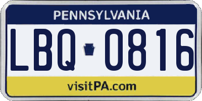 PA license plate LBQ0816