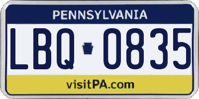 PA license plate LBQ0835