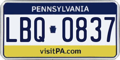 PA license plate LBQ0837