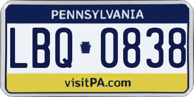 PA license plate LBQ0838