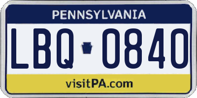 PA license plate LBQ0840