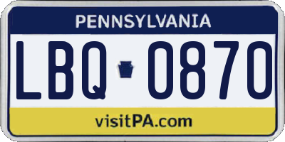 PA license plate LBQ0870