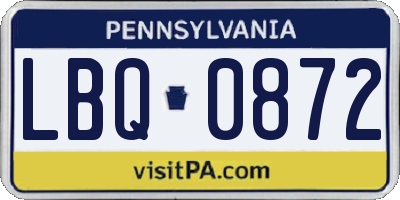 PA license plate LBQ0872