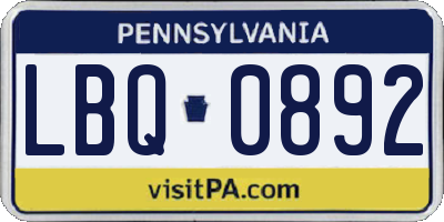 PA license plate LBQ0892
