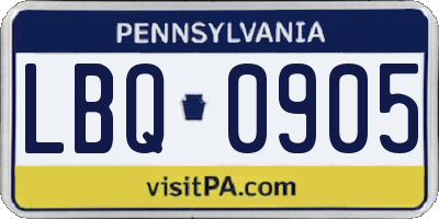 PA license plate LBQ0905