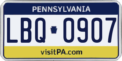 PA license plate LBQ0907