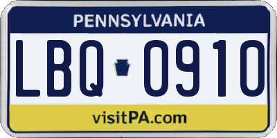 PA license plate LBQ0910
