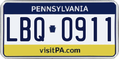 PA license plate LBQ0911