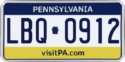 PA license plate LBQ0912