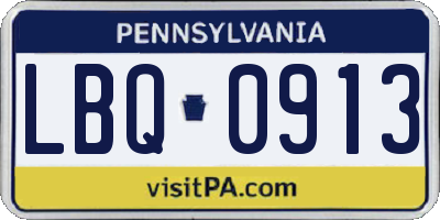 PA license plate LBQ0913