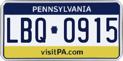 PA license plate LBQ0915