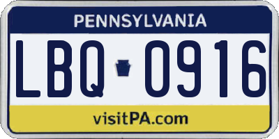 PA license plate LBQ0916