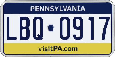 PA license plate LBQ0917