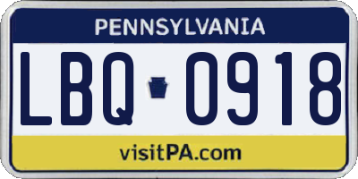 PA license plate LBQ0918