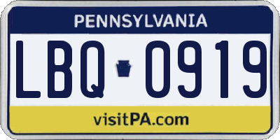 PA license plate LBQ0919