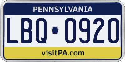PA license plate LBQ0920