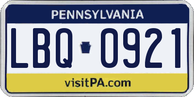 PA license plate LBQ0921
