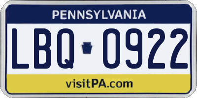 PA license plate LBQ0922
