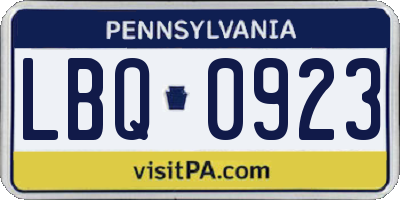 PA license plate LBQ0923