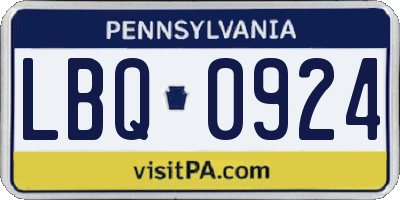 PA license plate LBQ0924