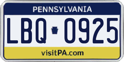 PA license plate LBQ0925