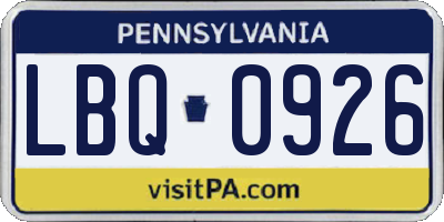 PA license plate LBQ0926