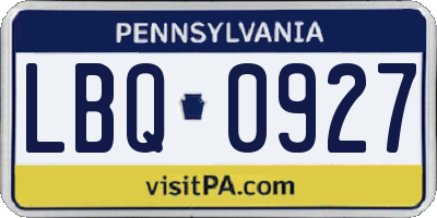 PA license plate LBQ0927