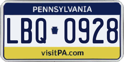 PA license plate LBQ0928