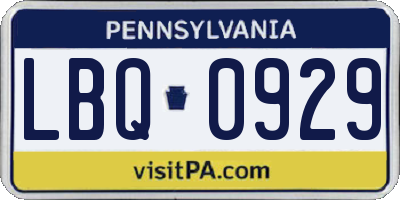 PA license plate LBQ0929