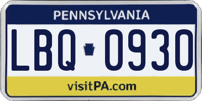 PA license plate LBQ0930