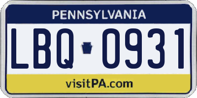 PA license plate LBQ0931