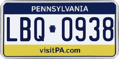 PA license plate LBQ0938
