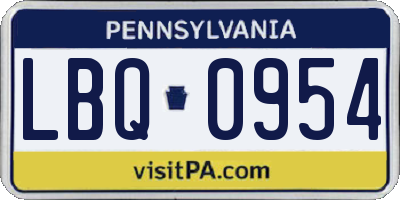 PA license plate LBQ0954