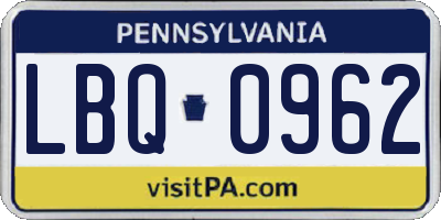 PA license plate LBQ0962