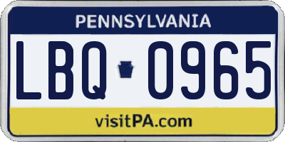 PA license plate LBQ0965