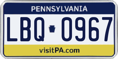 PA license plate LBQ0967