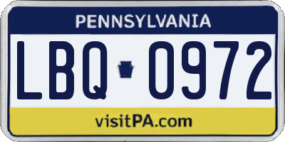 PA license plate LBQ0972