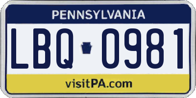PA license plate LBQ0981