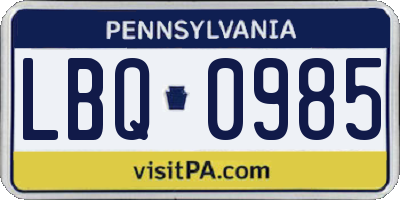 PA license plate LBQ0985
