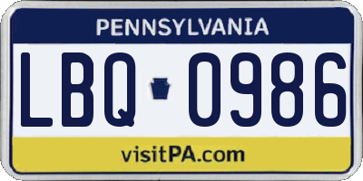 PA license plate LBQ0986